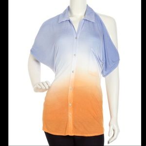 **blue and brown ombré cold shoulder top